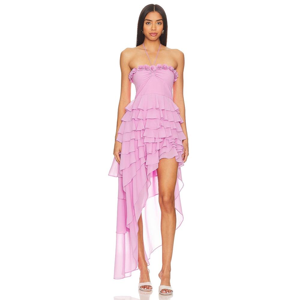 Majorelle Brittan Asymmetrical Gown Halter Rosette Ruffle Prom Hoco Fairy Boho M - Picture 2 of 13